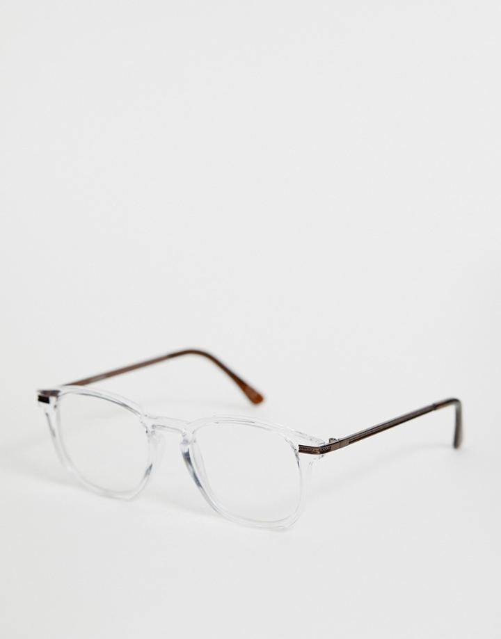 Asos Design Crystal Glasses In Clear With Clear Lens And Bronze Metal Temples - White