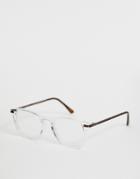 Asos Design Crystal Glasses In Clear With Clear Lens And Bronze Metal Temples - White