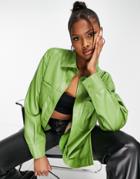 Topshop Faux Leather Shirt In Green