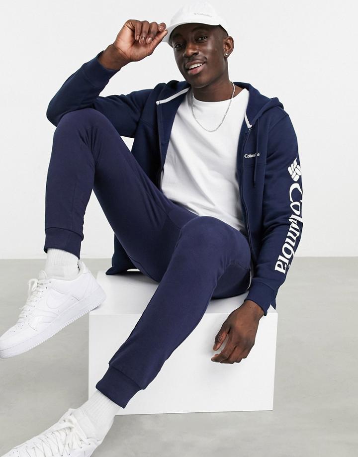 Columbia Logo Full Zip Hoodie In Navy