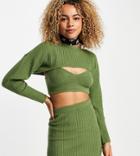 Reclaimed Vintage Inspired Super Crop Sweater In Soft Khaki-multi
