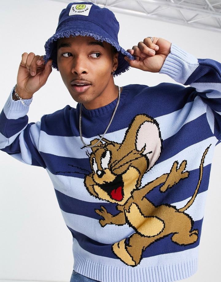 Asos Design Tom & Jerry Knitted Sweater In Blue-blues