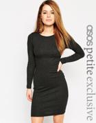 Asos Petite Mini Body-conscious Dress With Long Sleeves In Rib - Charcoal