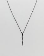 Asos Design Cord Necklace With Burnished Silver Feather - Black