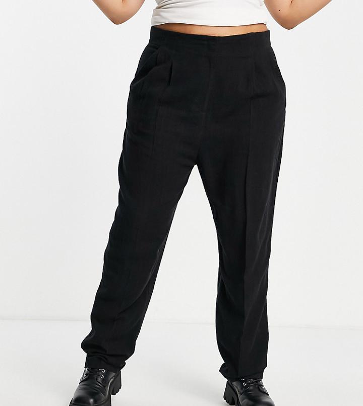Asos Design Curve Linen Soft Tapered Mom Pants In Black