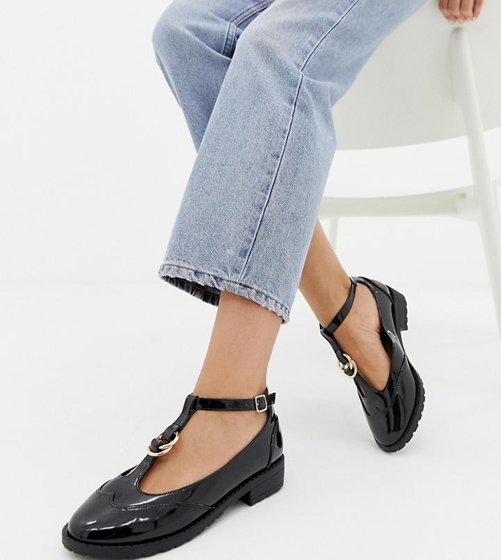 Asos Design Wide Fit Maxy Double Ring Flat Shoes - Black
