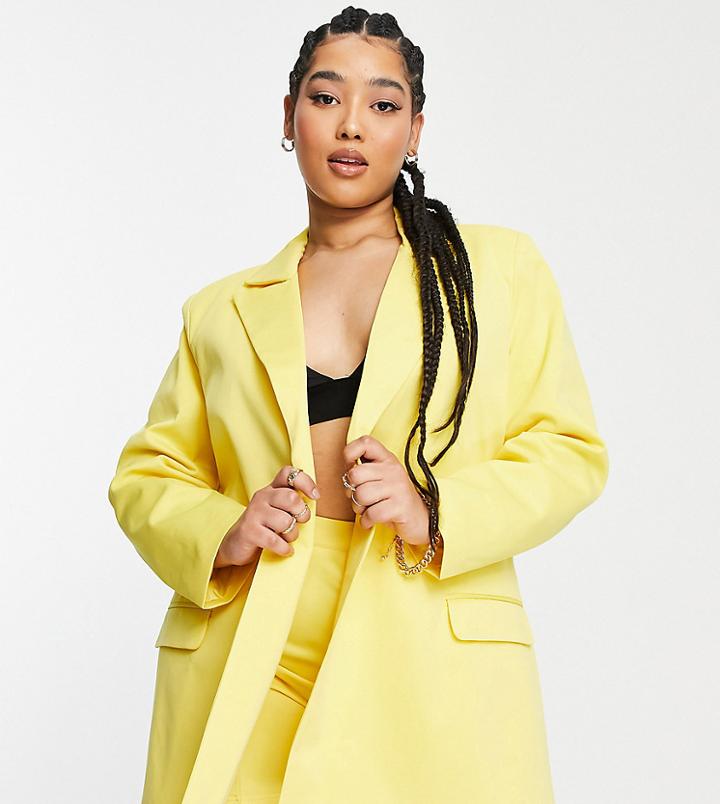 Extro & Vert Plus Oversized Blazer With Panel In Yellow