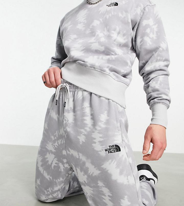 The North Face Oversized Essential Sweatpants In Gray Tie Dye Exclusive At Asos-grey