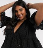 Asos Design Curve Broderie Smock Top With Fluted Sleeves In Black-no Color