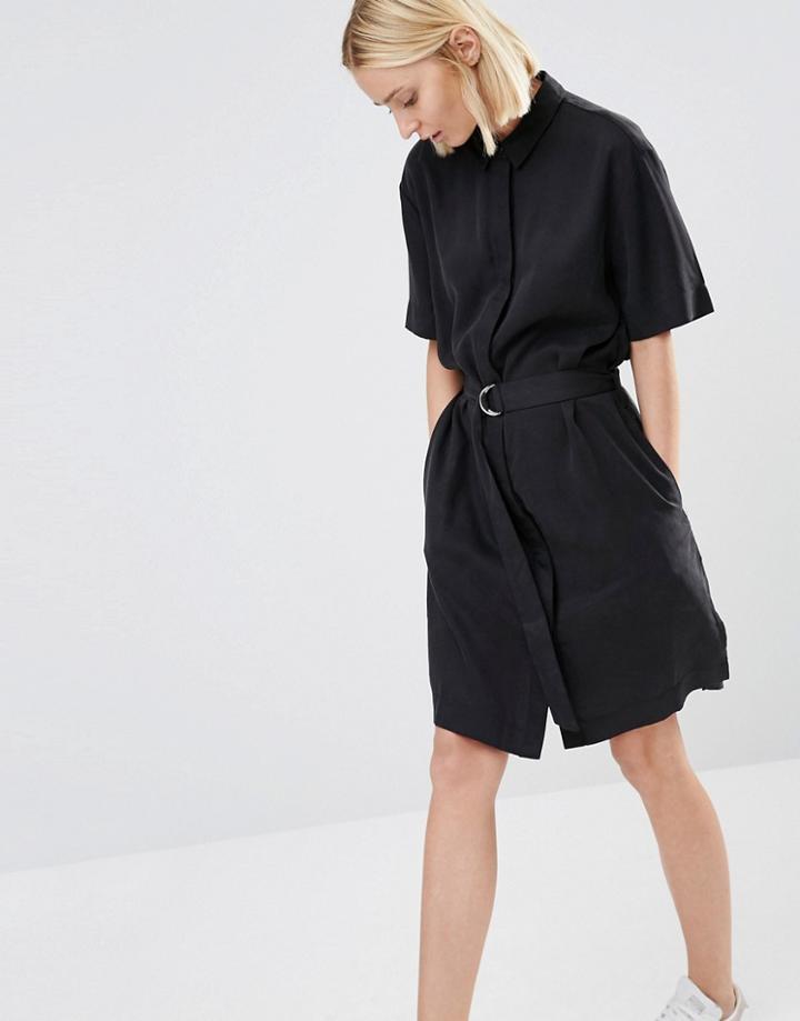 Adpt Shirt Dress With D Ring Belt - Black