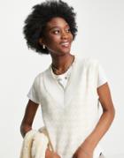 Jdy V-neck Knit Sweater Vest In Cream Check-multi