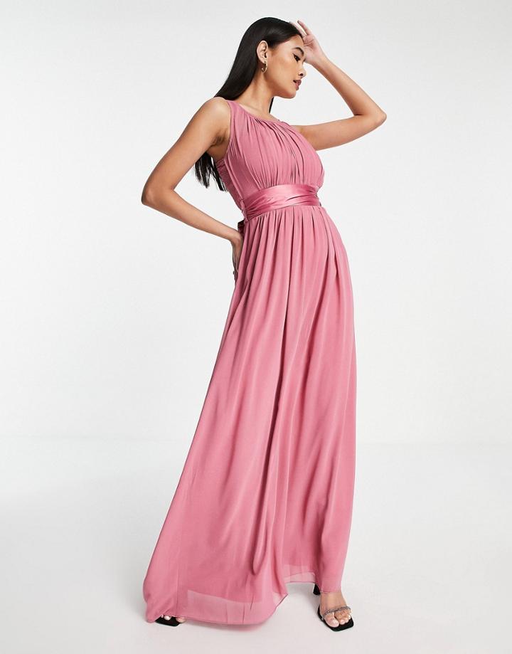 Little Mistress Bridesmaid Chiffon Maxi Dress In Dark Pink