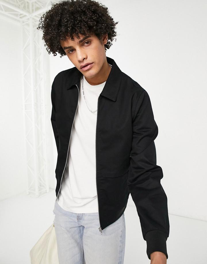 Asos Design Harrington Jacket With Storm Vent In Black