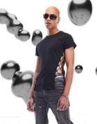 Asos Design Muscle T-shirt With Side Lattice In Black