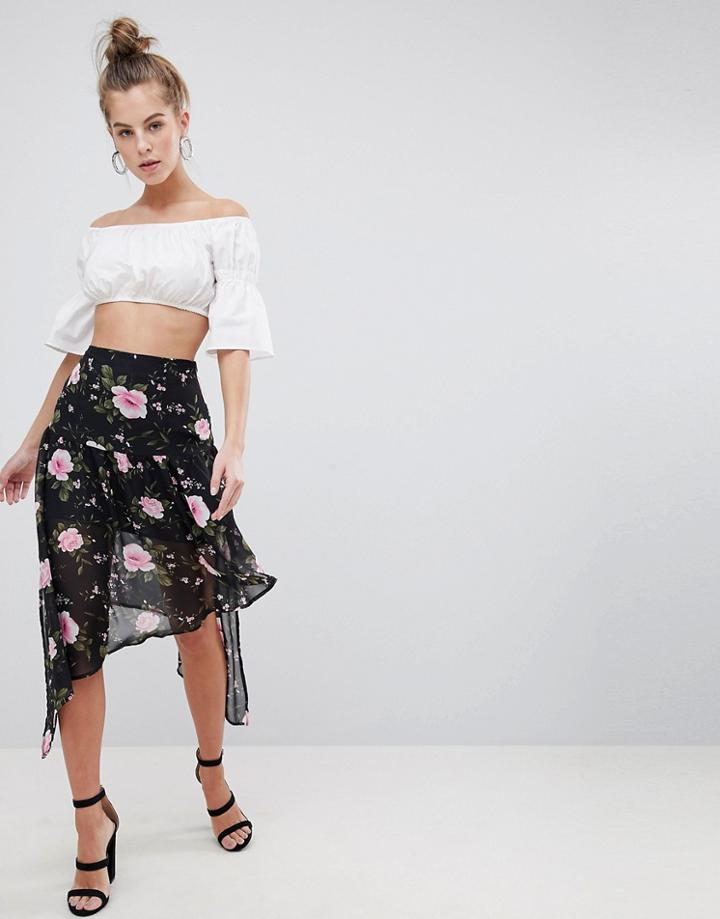 Boohoo Asymmetric Floral Midi Skirt - Multi