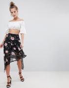 Boohoo Asymmetric Floral Midi Skirt - Multi