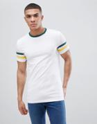 Asos Design Muscle Fit T-shirt With Contrast Sleeve Panels - White
