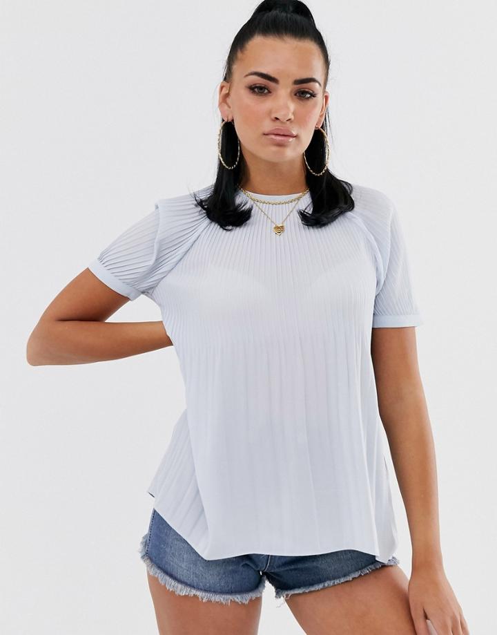 River Island Plisse Blouse In Light Blue