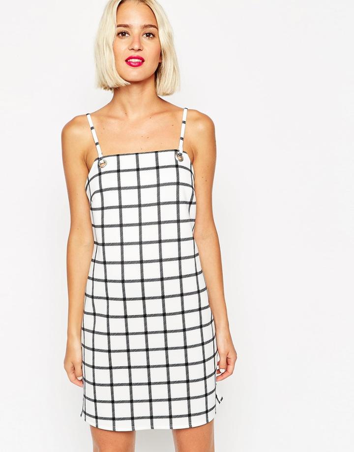 Asos Grid Print Pinafore Dress - Print