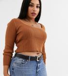 Asos Design Curve Hexagon Buckle Croc Waist And Hip Jeans Belt In Chocolate