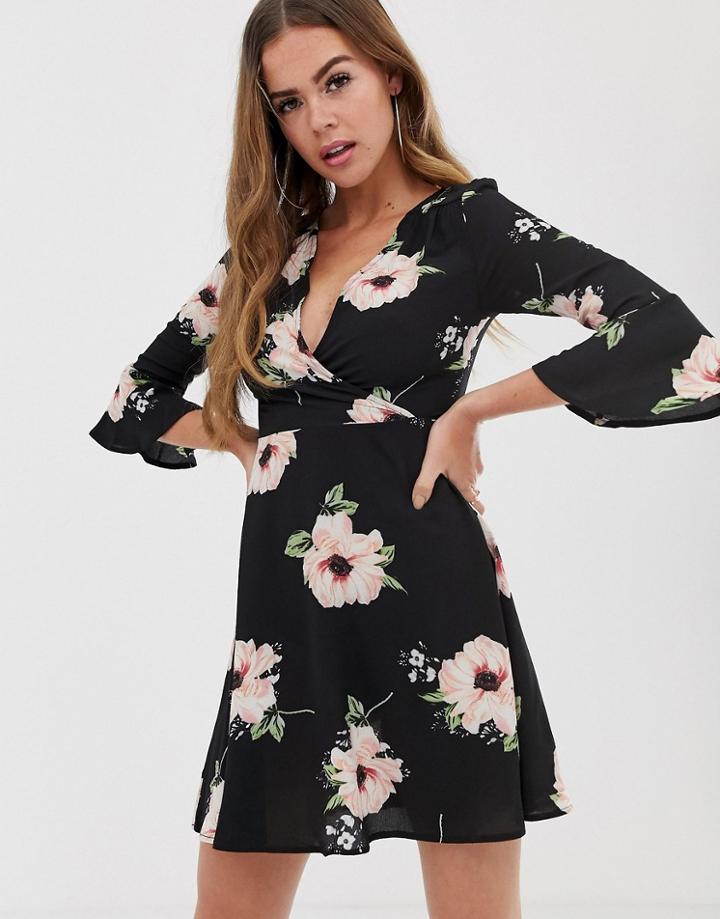 Ax Paris Floral Wrap Dress-black