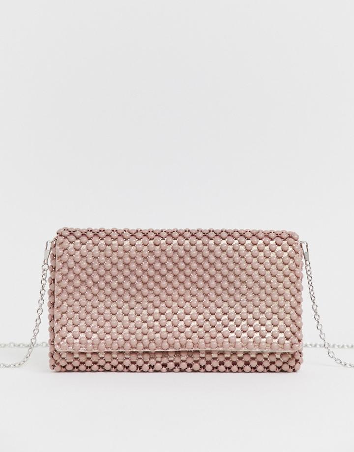 New Look Beaded Occasion Clutch In Light Pink-beige