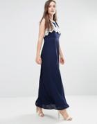 Darling Melissa Maxi Dress With Pleated Skirt And Crochet Top - Navy