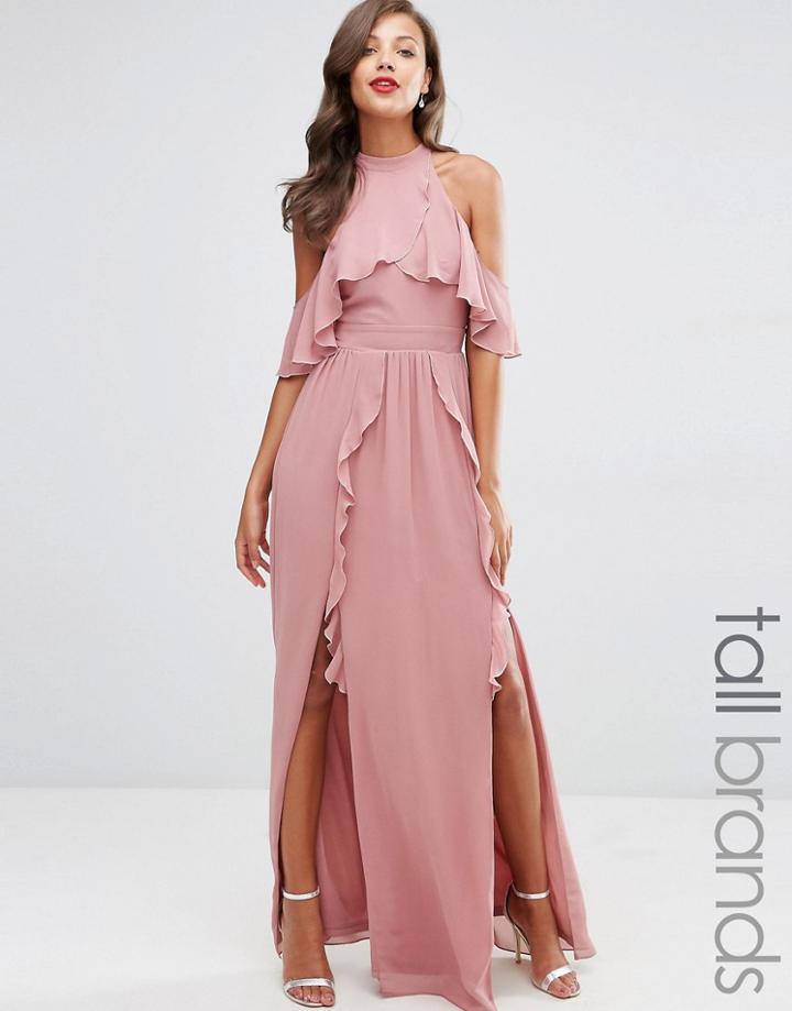 Tfnc Tall Wedding High Neck Maxi Dress With Frills - Pink