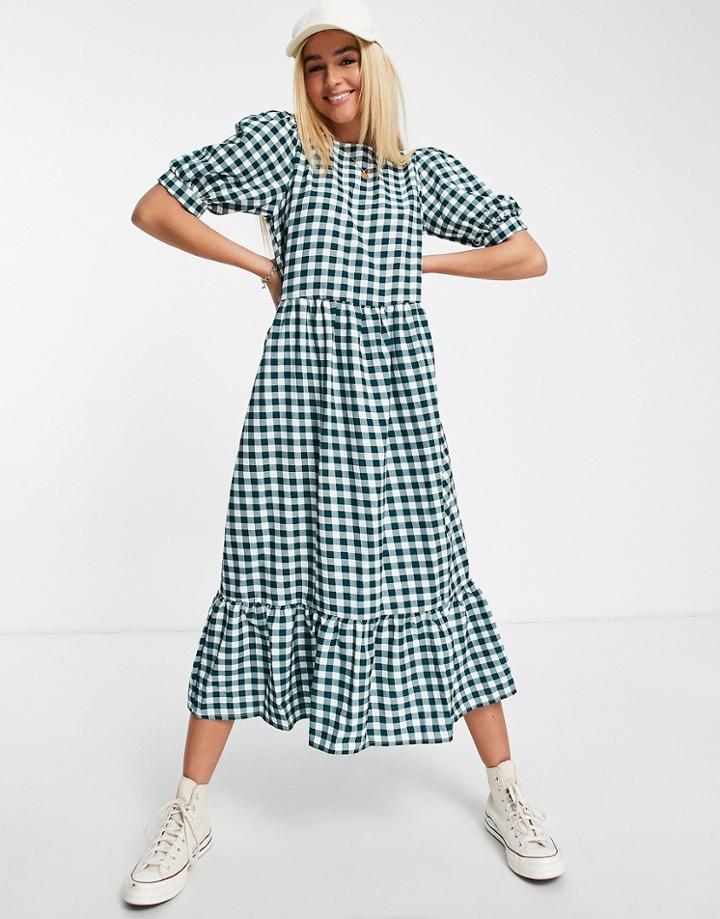 Urban Bliss Smock Dress In Green Check