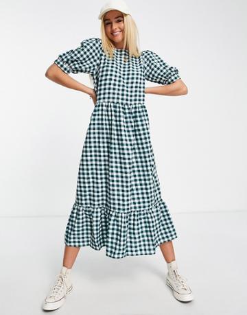 Urban Bliss Smock Dress In Green Check