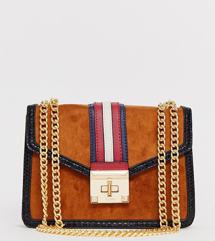 Aldo Prede Suedette Shoulder Crossbody Bag With Strap Contrast And Chain Strap In Tan - Multi