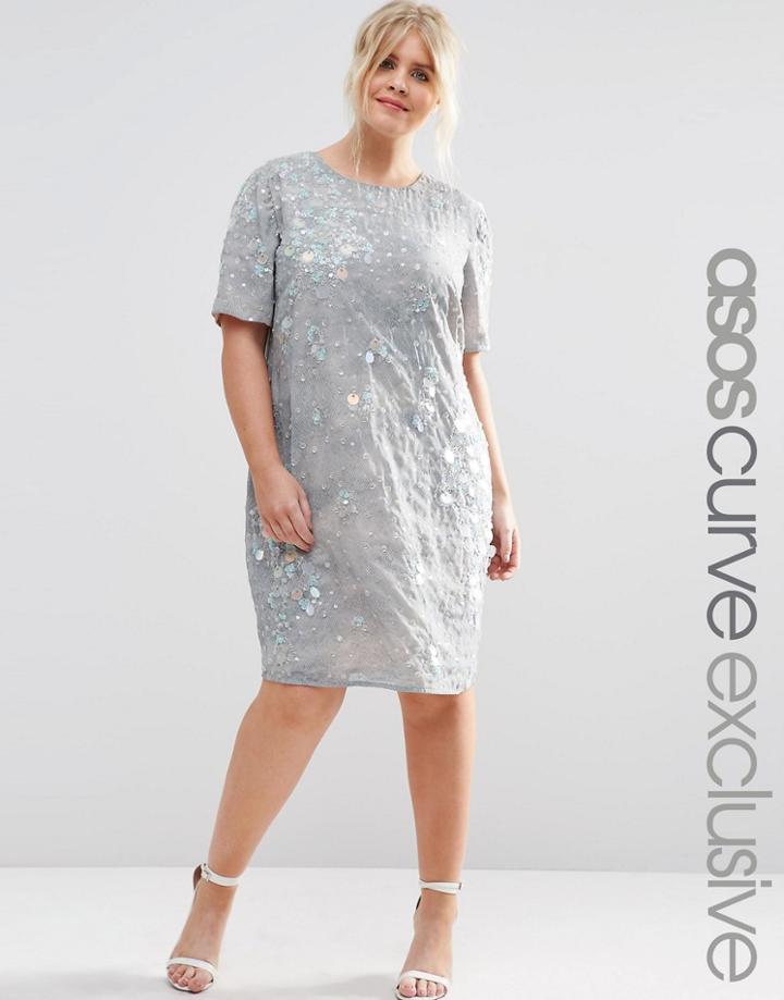 Asos Curve Mermaid Embellished Shift Dress - Light Blue