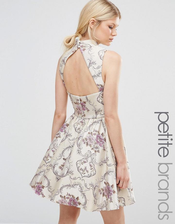 Chi Chi London Petite All Over Jacquard Mini Prom Dress With High Neck - Multi