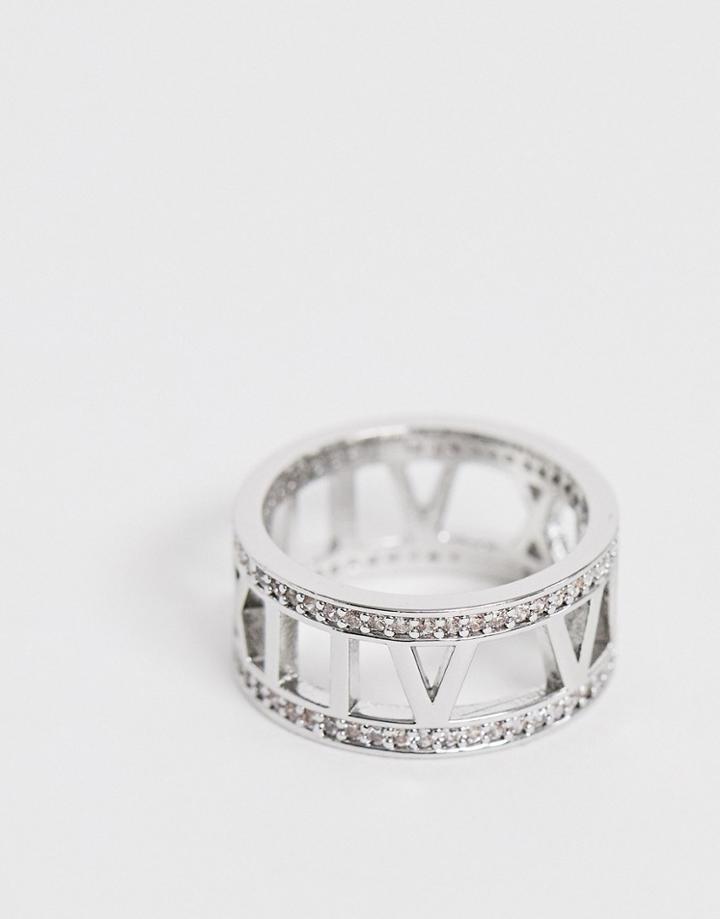 Asos Design Cubic Zirconia Crystal Band Ring With Numerals In Silver Tone - Silver