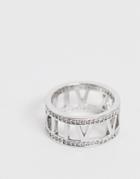 Asos Design Cubic Zirconia Crystal Band Ring With Numerals In Silver Tone - Silver