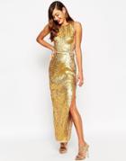 Asos Red Carpet Gold Shell Lace Up Side Maxi Dress - Copper