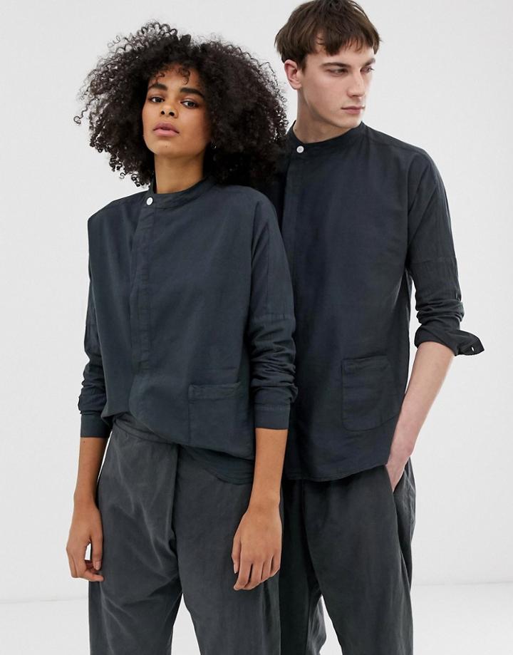 Seeker Unisex Asymmetric Shirt In Organic Hemp Cotton - Navy