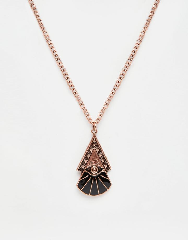 Asos Necklace With Egyptian Pendant In Burnished Copper - Burnished Copper