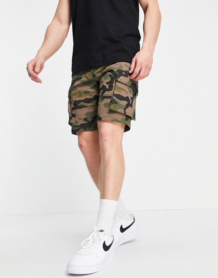 Only & Sons Cargo Shorts In Camo-green