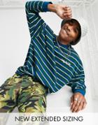 Asos Daysocial Oversized Long Sleeve T-shirt In All Over Stripe With Logo Print In Green
