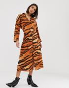 Mango Tiger Skirt With Button Front Detail In Orange - Orange
