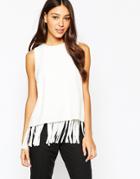 Never Fully Dressed Tunic Top With Fringe - Cream