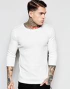 Asos Rib Jersey Extreme Muscle 3/4 Sleeve T-shirt In Off White - Off White