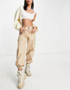 Noisy May Low Waist Cargos In Beige-neutral