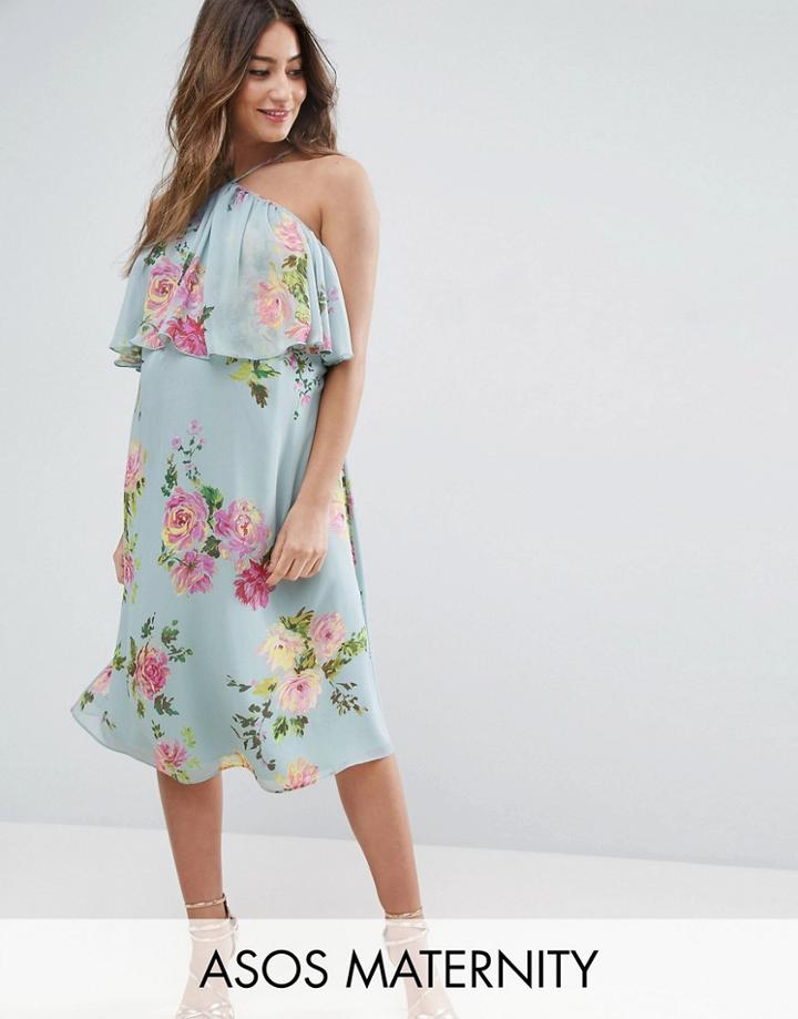 Asos Maternity Dress In Crinkle Floral - Gray