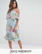 Asos Maternity Dress In Crinkle Floral - Gray