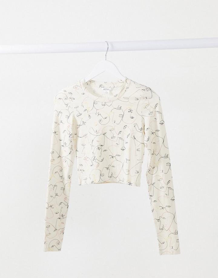 Monki Barb Organic Cotton Face Print Jersey T-shirt In White