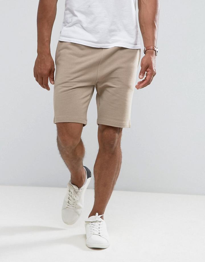 Asos Jersey Skinny Shorts In Beige - Beige