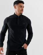 Armani Exchange Slim Fit Long Sleeve Logo Polo In Black - Black
