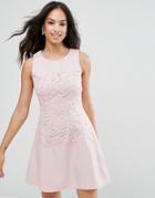 Ax Paris Pink Lace Waist Skater Dress - Pink